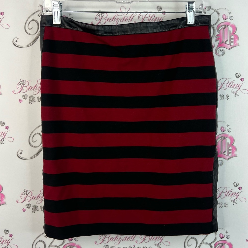 Vince Camuto skirt stripes leather look Black and Red Striped Pencil Skirt